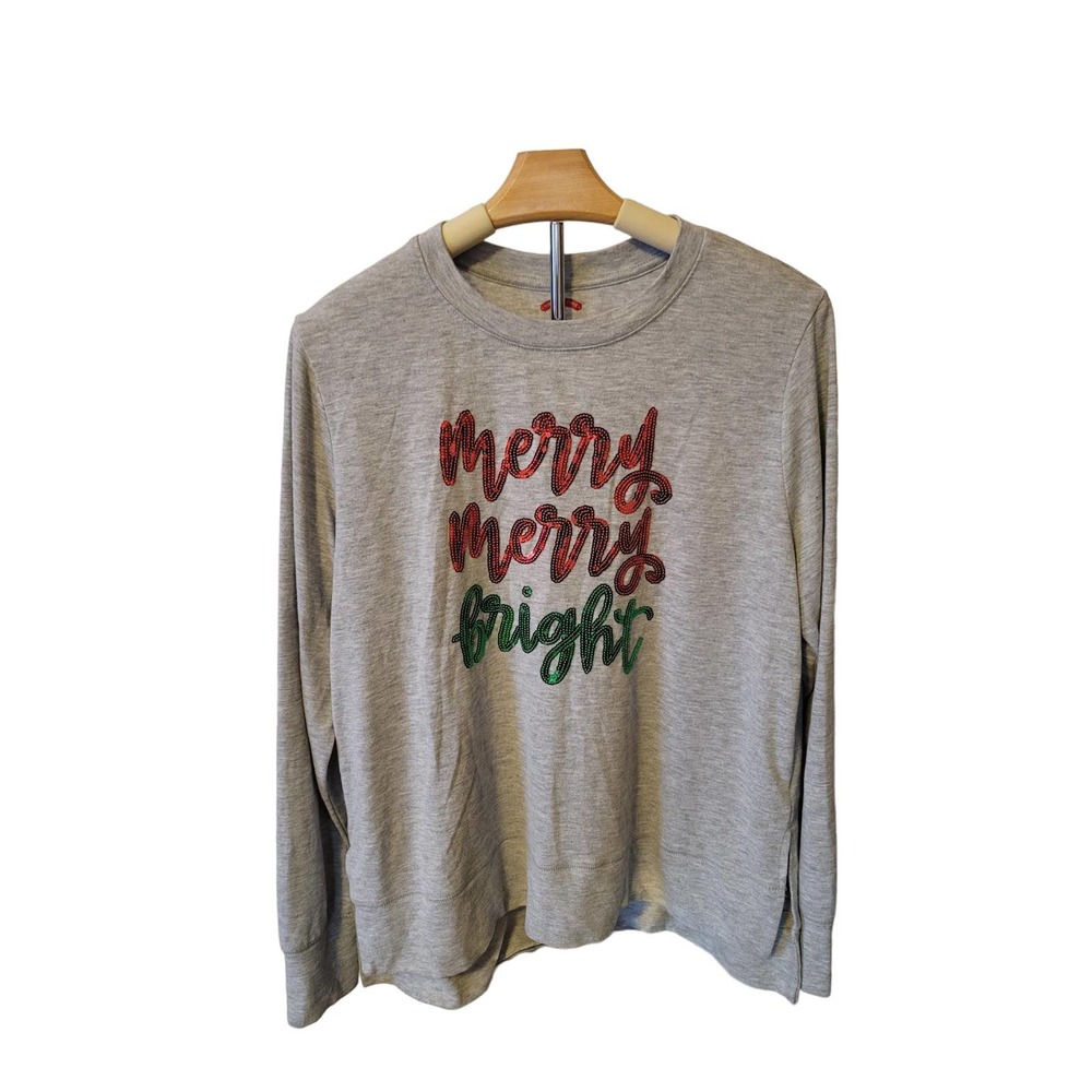 Holiday "Merry Merry Bright"  Womens Long Sleeve Shirt Size Large
